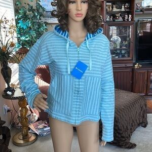 Brand New Columbia Melody Spring Full Zip Hoodie Sweatshirt Striped Blue